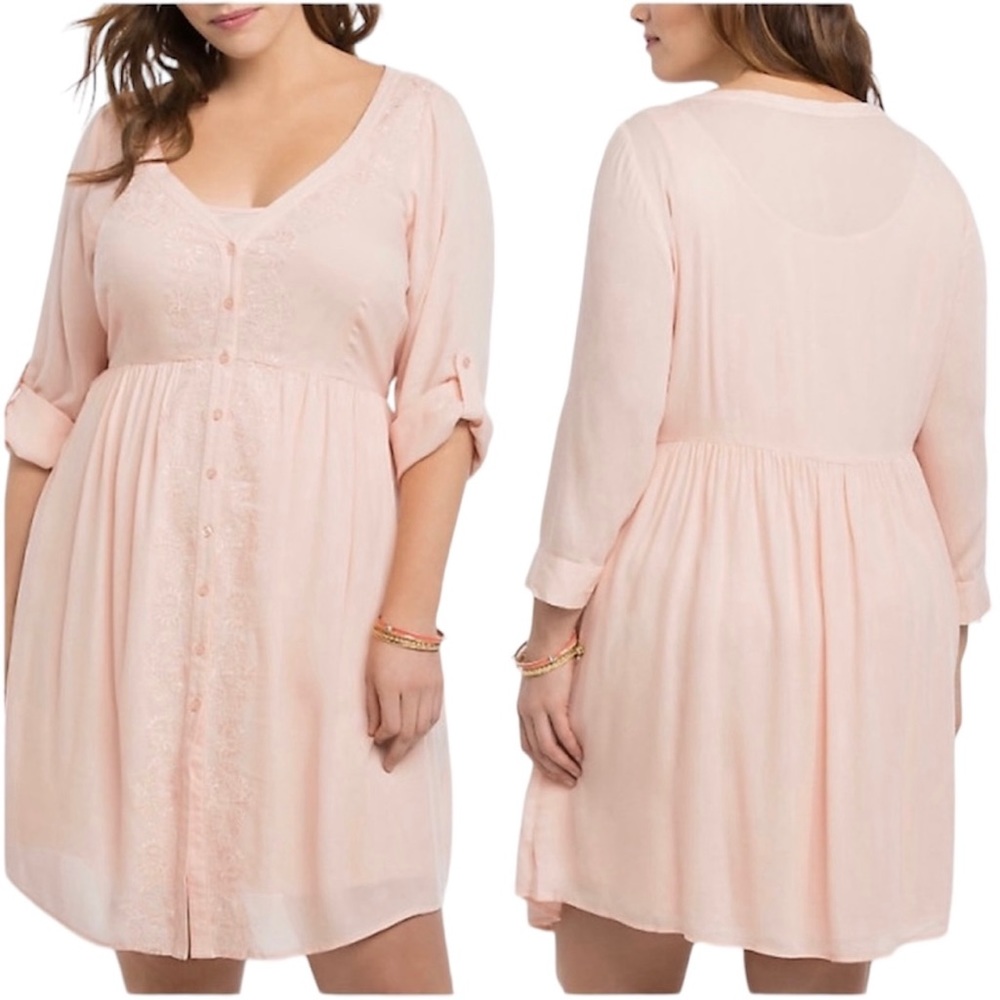 Torrid Women's Blush Embroidered Button Up Shirt Dress Size 2X